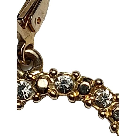 SH AVON Signed Vintage Earrings Gold Tone Pave Set White Rhinestones Hoop Dangle - Picture 5 of 11
